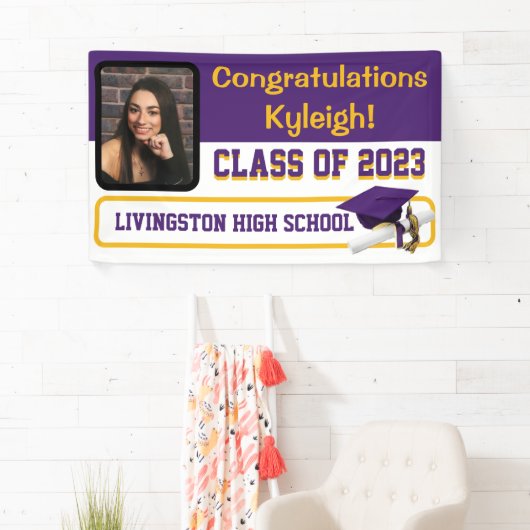 Paars en goudAfstuderen Spandoek (Insitu)