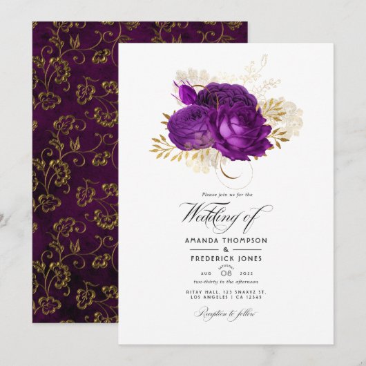  Paars en goudbloedig huwelijk Kaart (Voorkant / Achterkant)