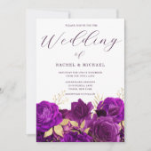 Paars en goudbloem Moderne bruiloft Kaart (Voorkant)