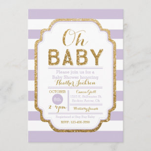 Paars en gouden Baby shower, babymeisje Kaart
