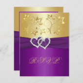 Paars en gouden bloemen antwoordkaart RSVP kaartje (Voorkant / Achterkant)