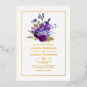 Paars en gouden  Floral Wedding Folie Uitnodigen Uitnodiging