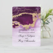 Paars en gouden moderne schildering trouwuitnodigi kaart (Staand voorkant)