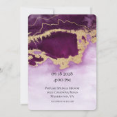 Paars en gouden moderne schildering trouwuitnodigi kaart (Achterkant)