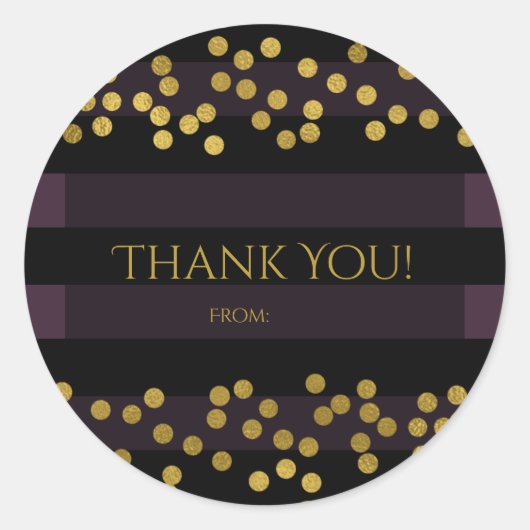 Paars en goudfaux Folie Confetti Stippen Favor Ronde Sticker (Voorkant)