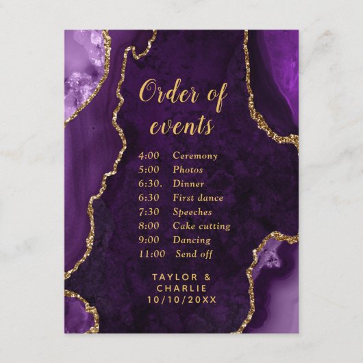 Paars en goudgedag bruiloft Encl Informatiekaartje (Voorkant)