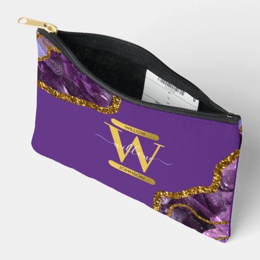 Paars en goudgetijden Glitter Monogram Etui (Open)