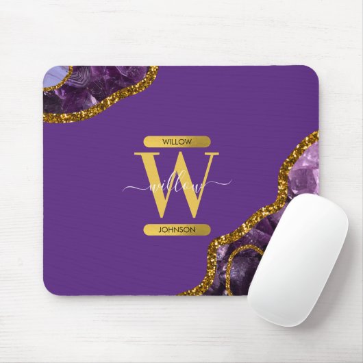 Paars en goudgetijden Glitter Monogram Muismat (Met muis)