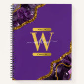 Paars en goudgetijden Glitter Monogram Notitieboek (Voorkant)