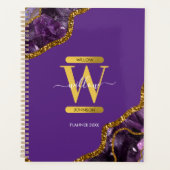 Paars en goudgetijden Glitter Monogram Planner (Voorkant)