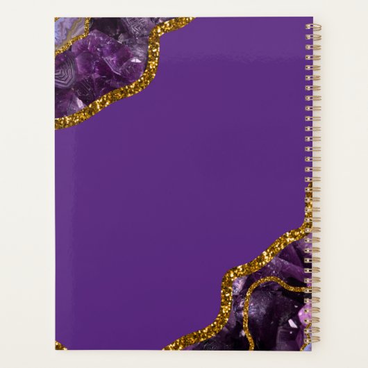 Paars en goudgetijden Glitter Monogram Planner (Achterkant)