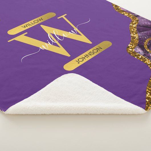 Paars en goudgetijden Glitter Monogram Sherpa Deken (3/4)