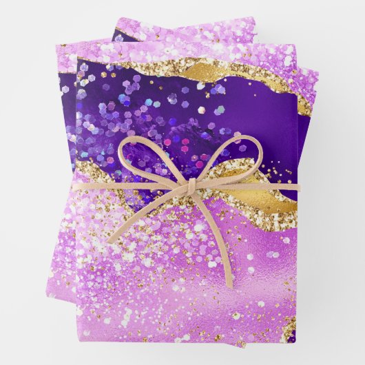 Paars en goudglitter Agate Patroon Inpakpapier Vel (In situ)