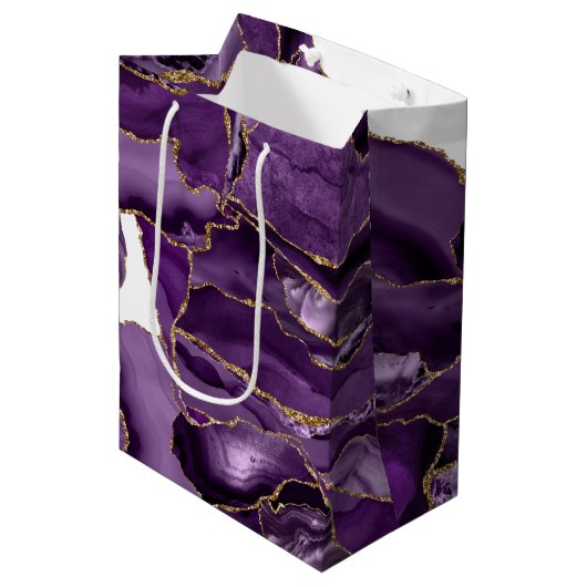 Paars en goudglitteraglaat medium cadeauzakje (Voorkant Gekanteld)