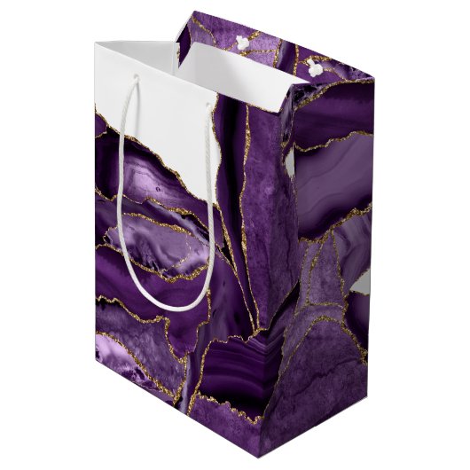 Paars en goudglitteraglaat medium cadeauzakje (Achterkant Gekanteld)