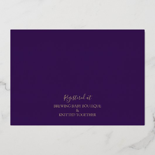 Paars en goudhoudend Baby shower van Peony Toile Folie Uitnodiging (Achterkant)