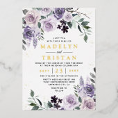 Paars en goudpuin Roos Folie Uitnodiging (Voorkant)