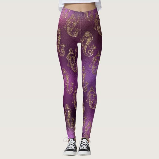 Paars en goudvormig patroon leggings (Voorkant)