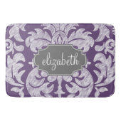 Paars en grijs  Damask Patroonmonogram Badmat (Voorkant)