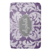 Paars en grijs  Damask Patroonmonogram Badmat (Voorkant Verticaal)