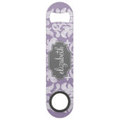 Paars en grijs  Damask Patroonmonogram Speed Flessenopener (Achterkant)