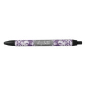 Paars en grijs  Damask Patroonmonogram Zwarte Inkt Pen (Voorkant)
