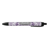Paars en grijs  Damask Patroonmonogram Zwarte Inkt Pen (Bodem)
