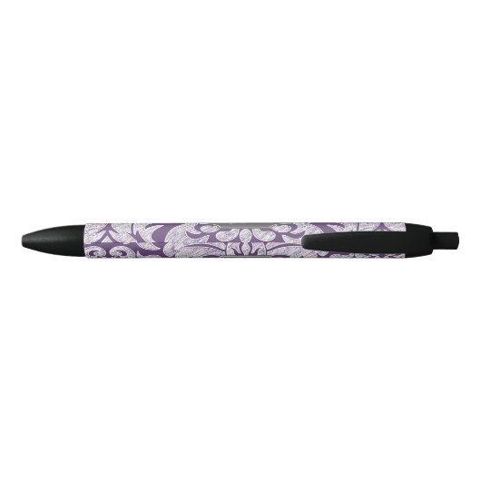 Paars en grijs  Damask Patroonmonogram Zwarte Inkt Pen (Achterkant)