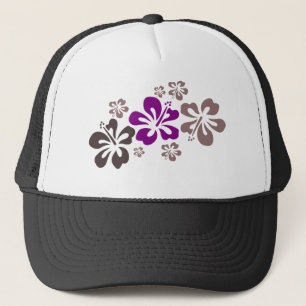 Paars en grijs Hibiscus Hawaii Souvenir Trucker Pet