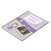 Paars en grijs met hart een naam en foto notitieboek (Linkerzijde)