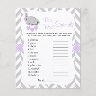 Paars en grijs olifant Baby shower - Scramble Flyer