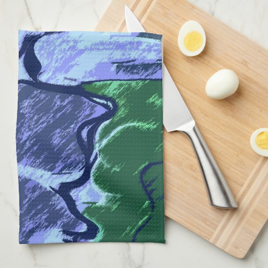 Paars en groen Abstract Theedoek (Quarter Fold)
