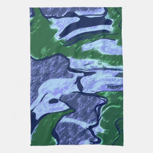 Paars en groen Abstract Theedoek (Verticaal)