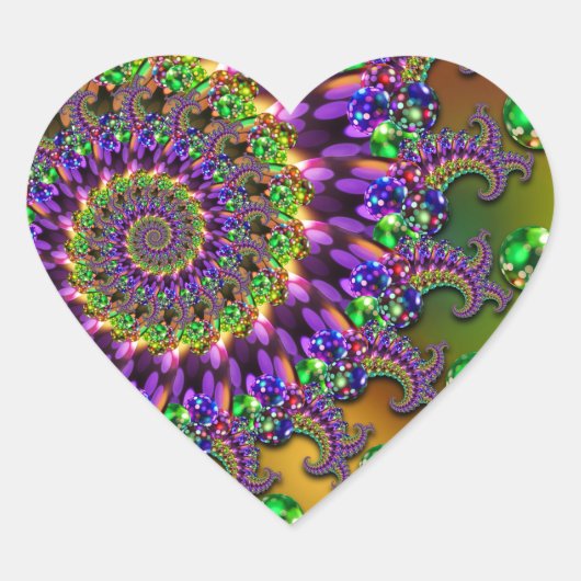 Paars en groen Bokeh Fractal Patroon Hart Sticker (Voorkant)
