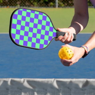 Paars en groen dambordpatroon pickleball paddle