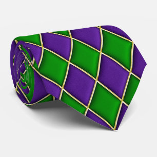 Paars en groen diamantpatroon Mardi Gras Stropdas