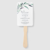 Paars en groen eucalyptus trouwprogramma waaier (Voorkant)