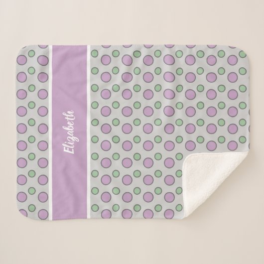 Paars en groen met poka-punten en naam sherpa deken (Voorkant (horizontaal))