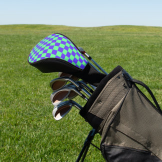 Paars en groen schaakbordpatroon golfheadcover