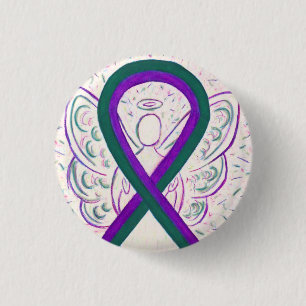 Paars en groene bewustwording Ribbon Angel Button