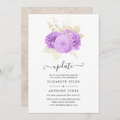 Paars en ivoor bloemig trouwupdate kaart (Voorkant / Achterkant)