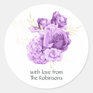 Paars en ivoor Bloemmotief Ronde Sticker