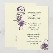 Paars en ivoor bruiloftsreceptie uitnodiging (Voorkant / Achterkant)