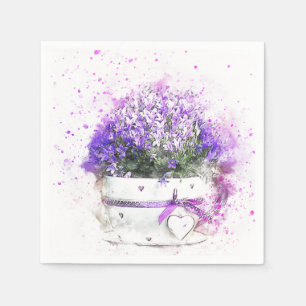 Paars en lavender bloemen in roze en witte pot servetten