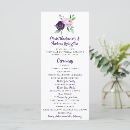 Paars- en lavender-programma voor het huwelijk programma (Staand voorkant)