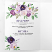 Paars en lavender Waterverf Rozen bruiloft | Drieluik Uitnodiging (Binnenzijde eerst)