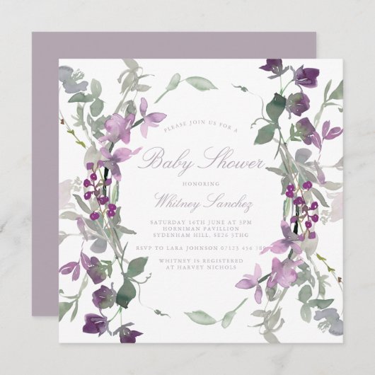 Paars en Lila Baby shower op het plein Kaart (Voorkant / Achterkant)