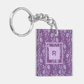 Paars en Lila Floral Monogram Sleutelhanger (Voorkant Links)