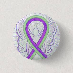 Paars en Limoen Awareness Ribbon Angel Button Pin