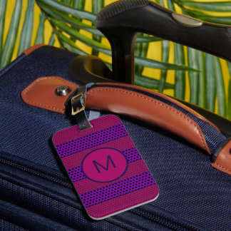 Paars en Magenta Patroon Gestreepte Monogram Bagagelabel
